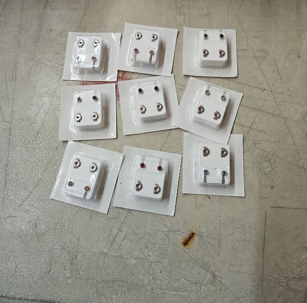 Assorted Stud Earrings Set - Small Colored Gem Accents